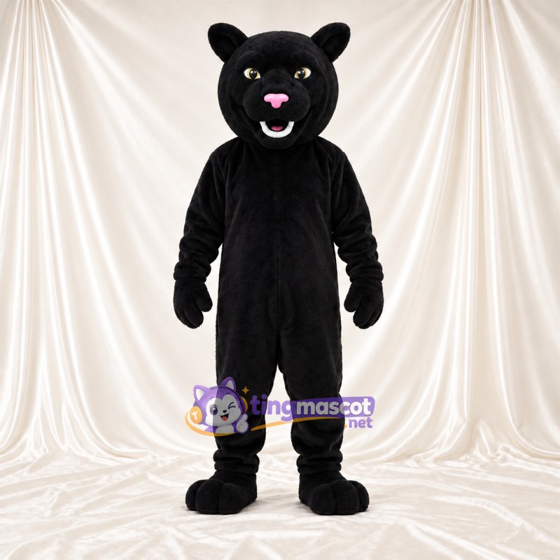 Black Panther Mascot Costume - Smiling Face and Pink Nose Black Panther Mascot Costume - Smiling Face and Pink Nose