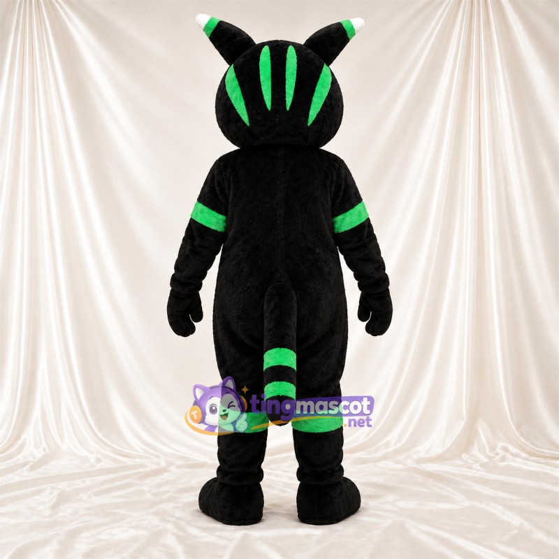 Costume de mascotte Chat – noir – Rayures (vert); Ventre (blanc) Costume de mascotte Chat – noir – Rayures (vert); Ventre (blanc)