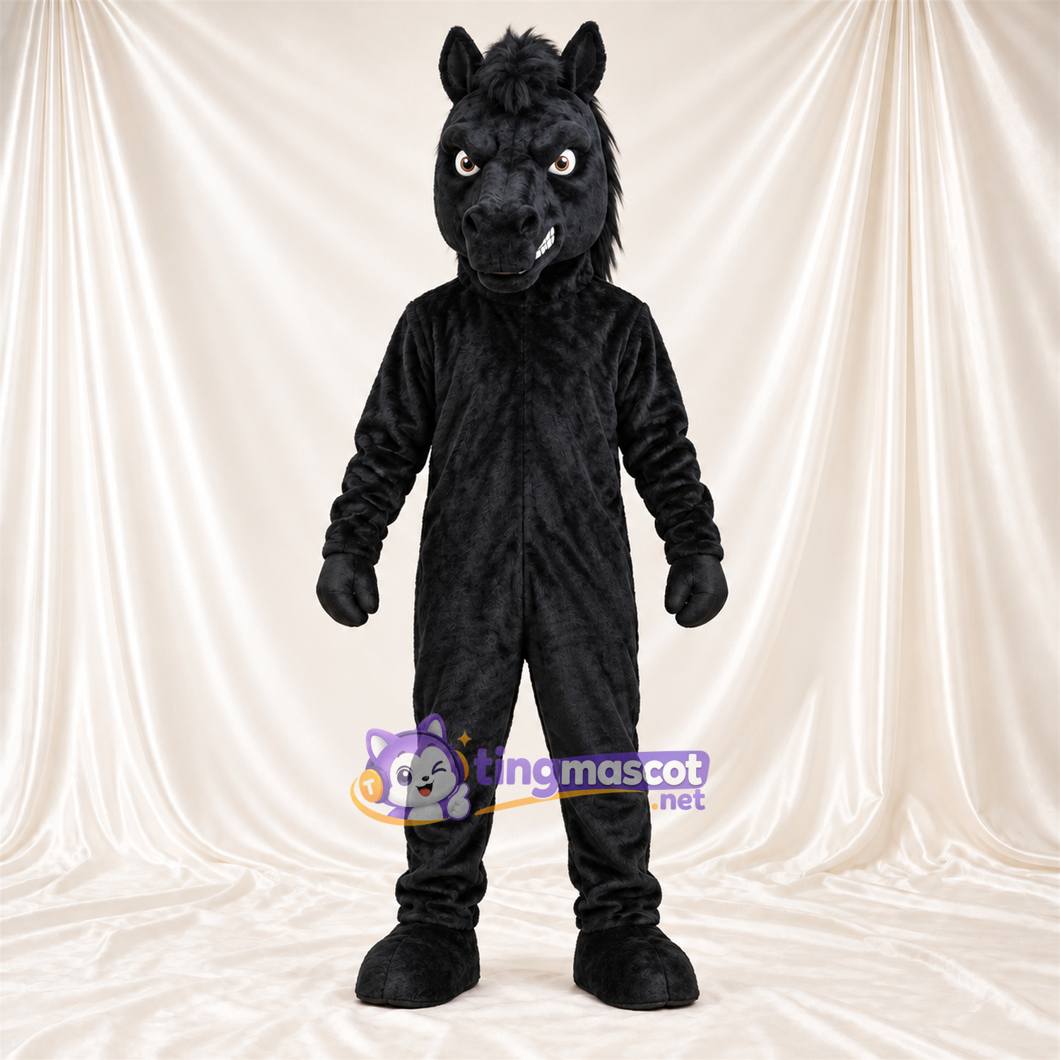 Black Horse Mascot Costume - Black Mane and Head Tuft Black Horse Mascot Costume - Black Mane and Head Tuft