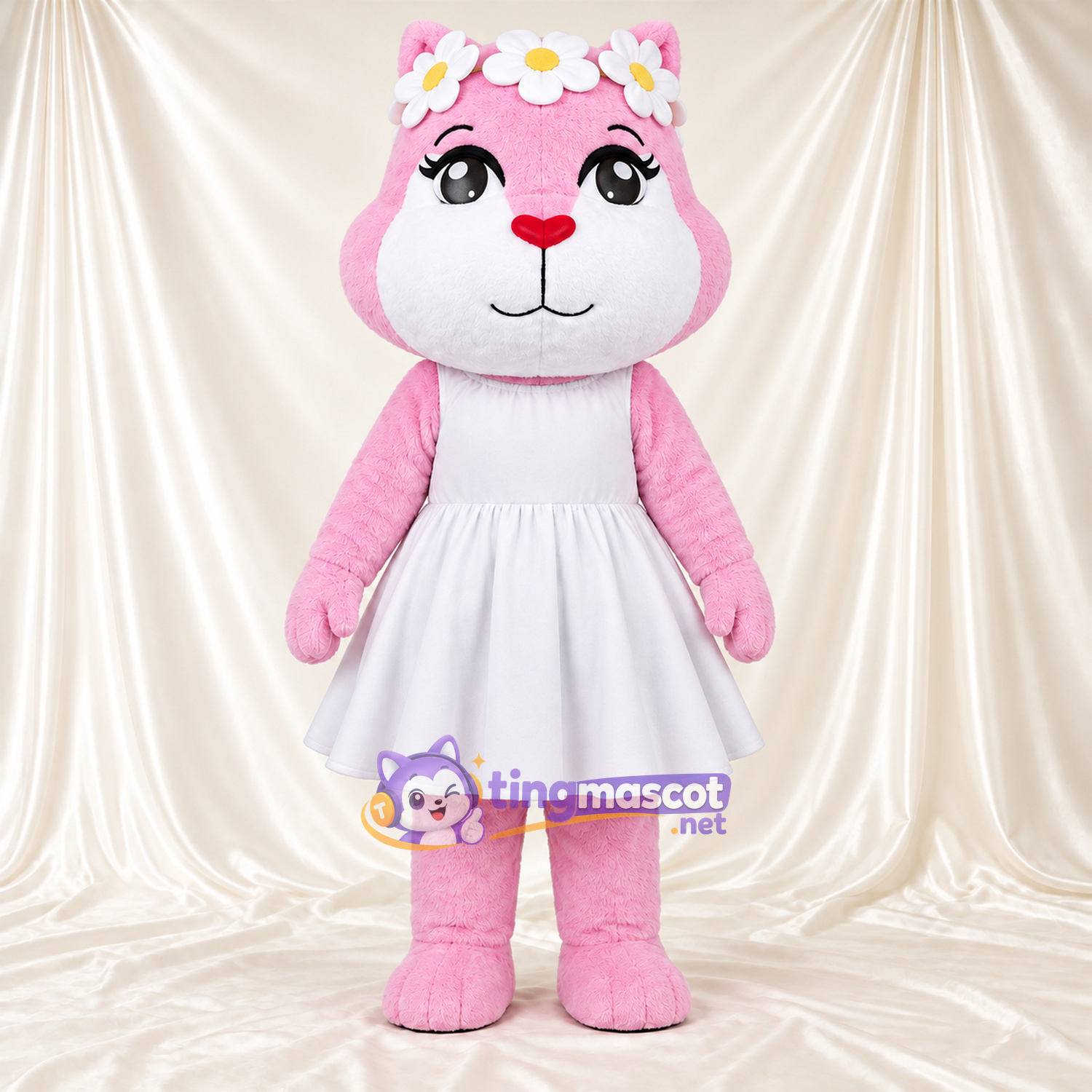 Costume de mascotte Chat – rose – Robe (blanc); Couronne Costume de mascotte Chat – rose – Robe (blanc); Couronne