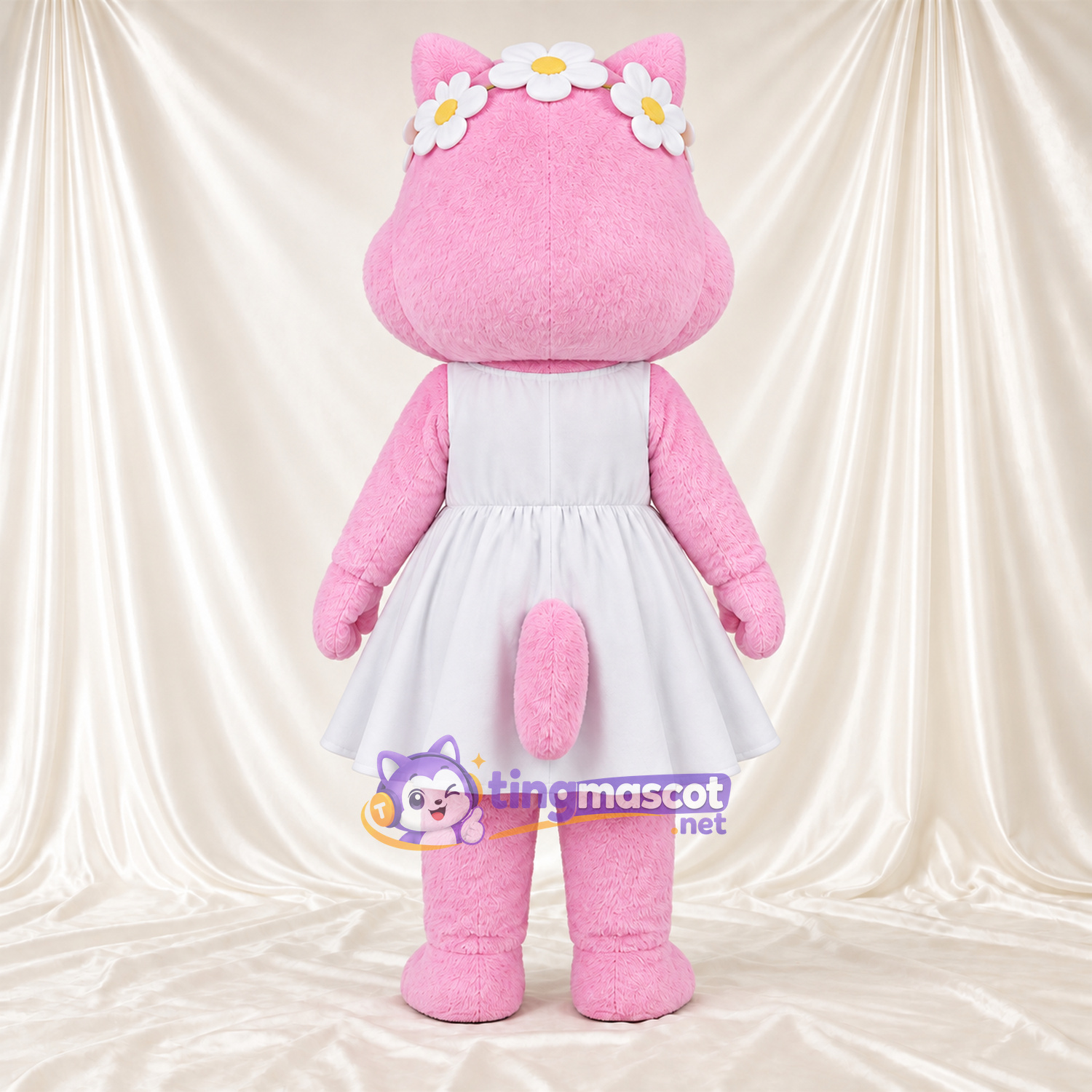 Costume de mascotte Chat – rose – Robe (blanc); Couronne Costume de mascotte Chat – rose – Robe (blanc); Couronne