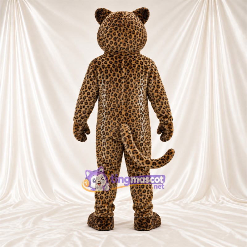 Costume de mascotte Léopard – brun clair / noir – Bouche ouverte; Crocs pointus