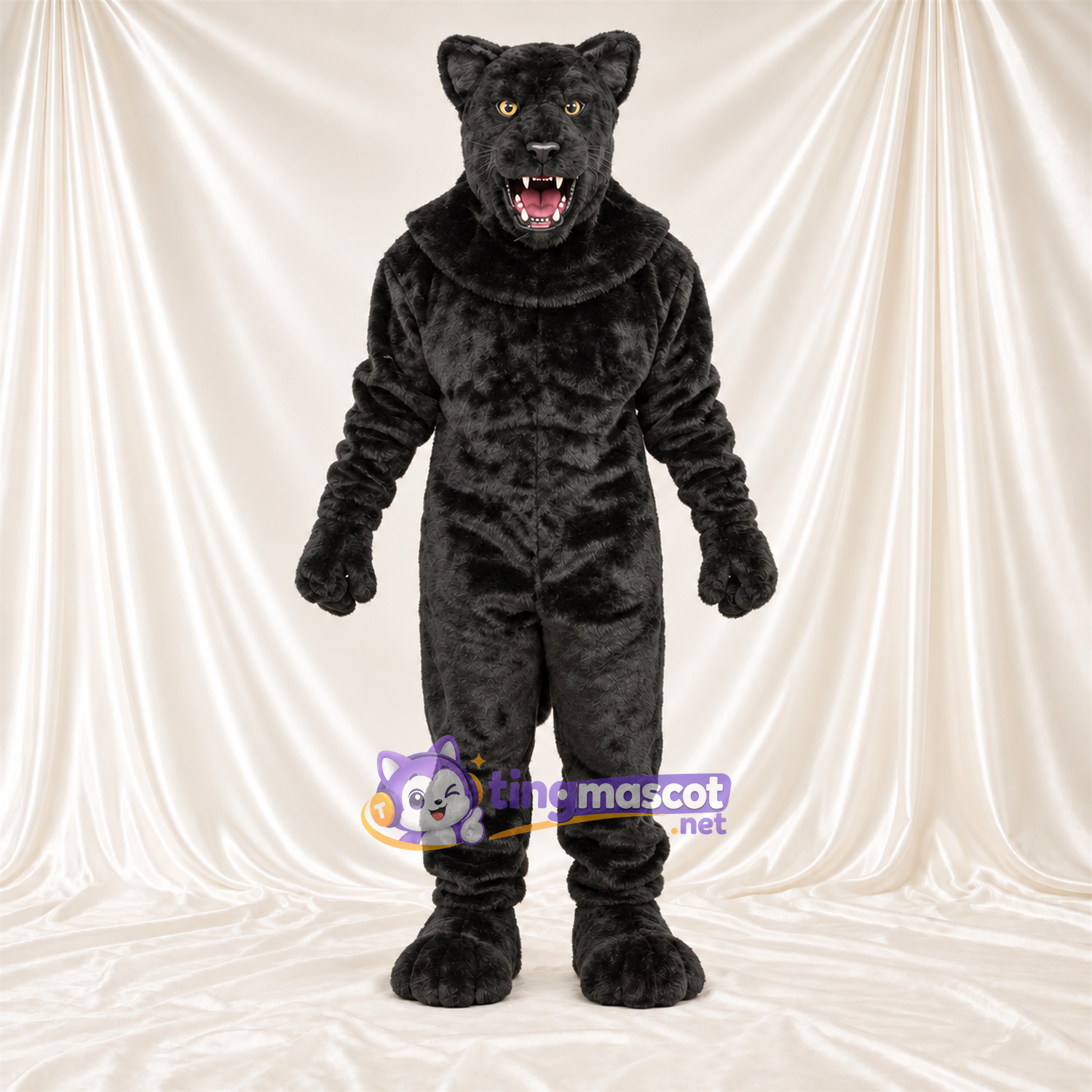 Black Panther Mascot Costume - Pointed Fangs and Rosette Spots Black Panther Mascot Costume - Pointed Fangs and Rosette Spots