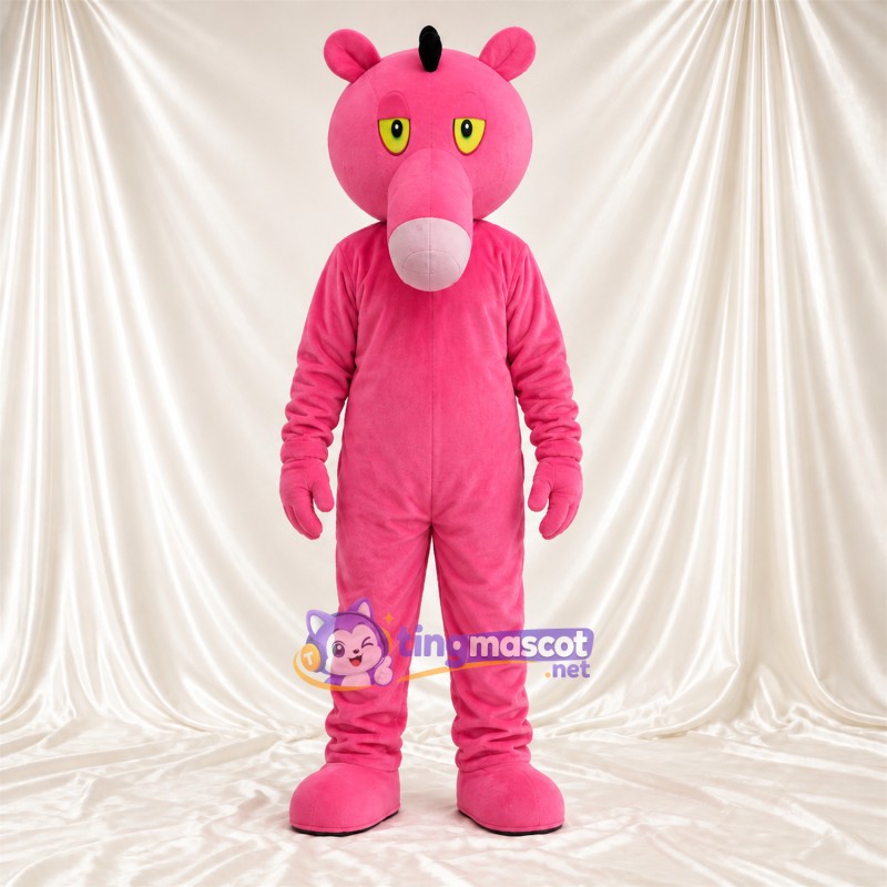 Maskottchenkostüm Panther – rosa – Lange Schnauze; Haarschopf Maskottchenkostüm Panther – rosa – Lange Schnauze; Haarschopf
