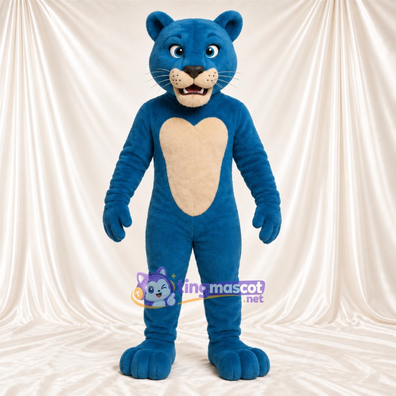 Maskottchenkostüm Panther – blau – Bauch (creme); Schnauze (creme) Maskottchenkostüm Panther – blau – Bauch (creme); Schnauze (creme)