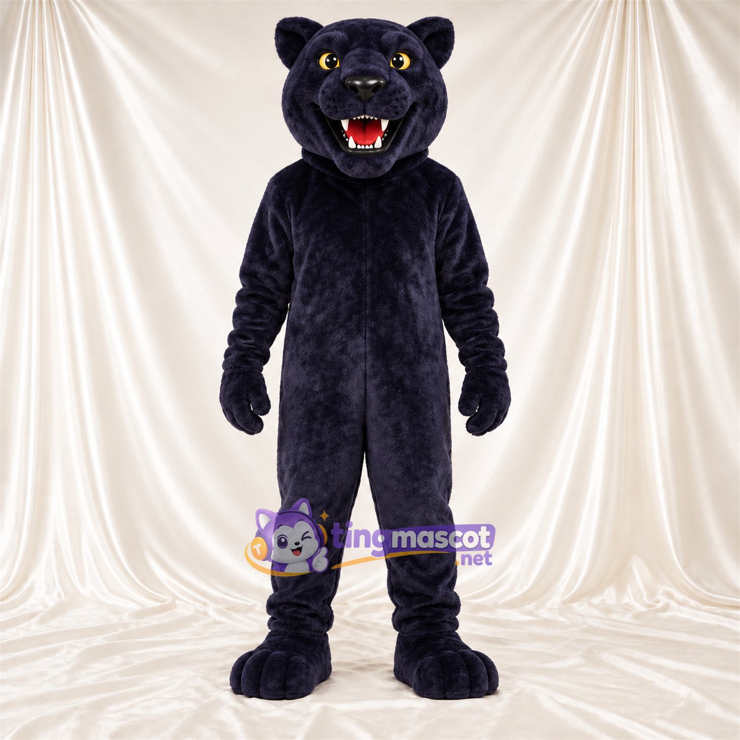 Maskottchenkostüm Panther – blau – Augen (gelb); Spitze Fangzähne Maskottchenkostüm Panther – blau – Augen (gelb); Spitze Fangzähne