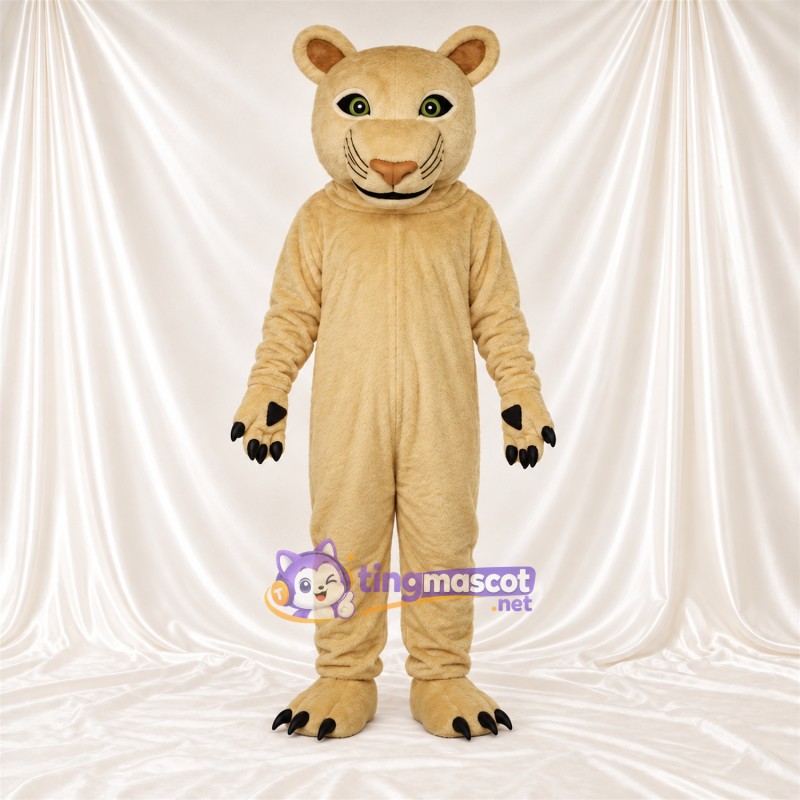 Costume de mascotte Chat sauvage – brun clair – Griffes (noir); Bouche fermée Costume de mascotte Chat sauvage – brun clair – Griffes (noir); Bouche fermée