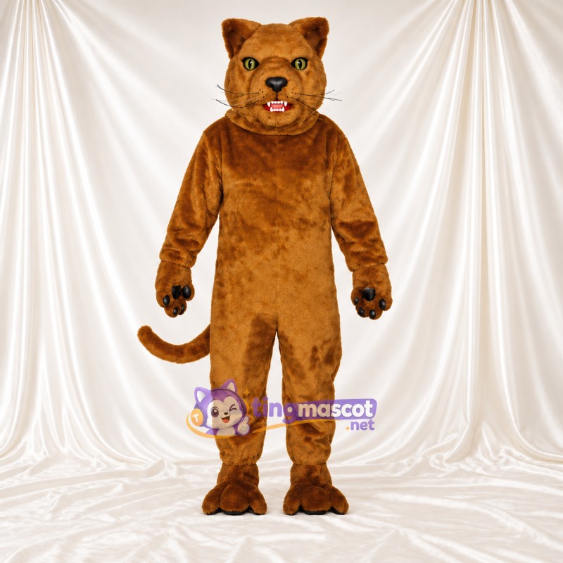 Costume de mascotte Chat sauvage – marron – Queue enroulée; Yeux (vert) Costume de mascotte Chat sauvage – marron – Queue enroulée; Yeux (vert)
