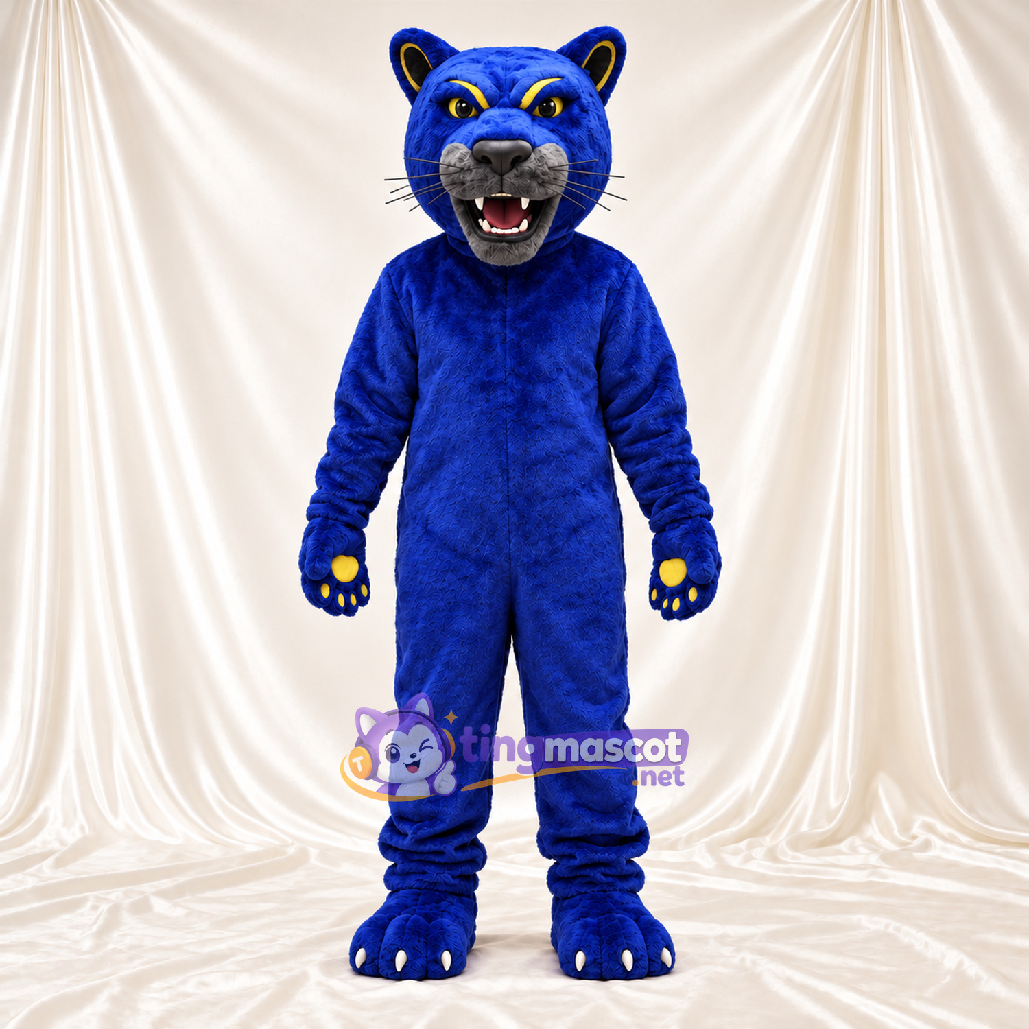 Costume de mascotte Panthère – bleu – Coussinets (jaune); Yeux (jaune) Costume de mascotte Panthère – bleu – Coussinets (jaune); Yeux (jaune)
