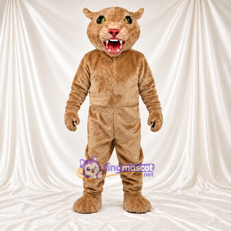 Costume de mascotte Chat sauvage – brun clair – Nez (rose); Crocs pointus Costume de mascotte Chat sauvage – brun clair – Nez (rose); Crocs pointus