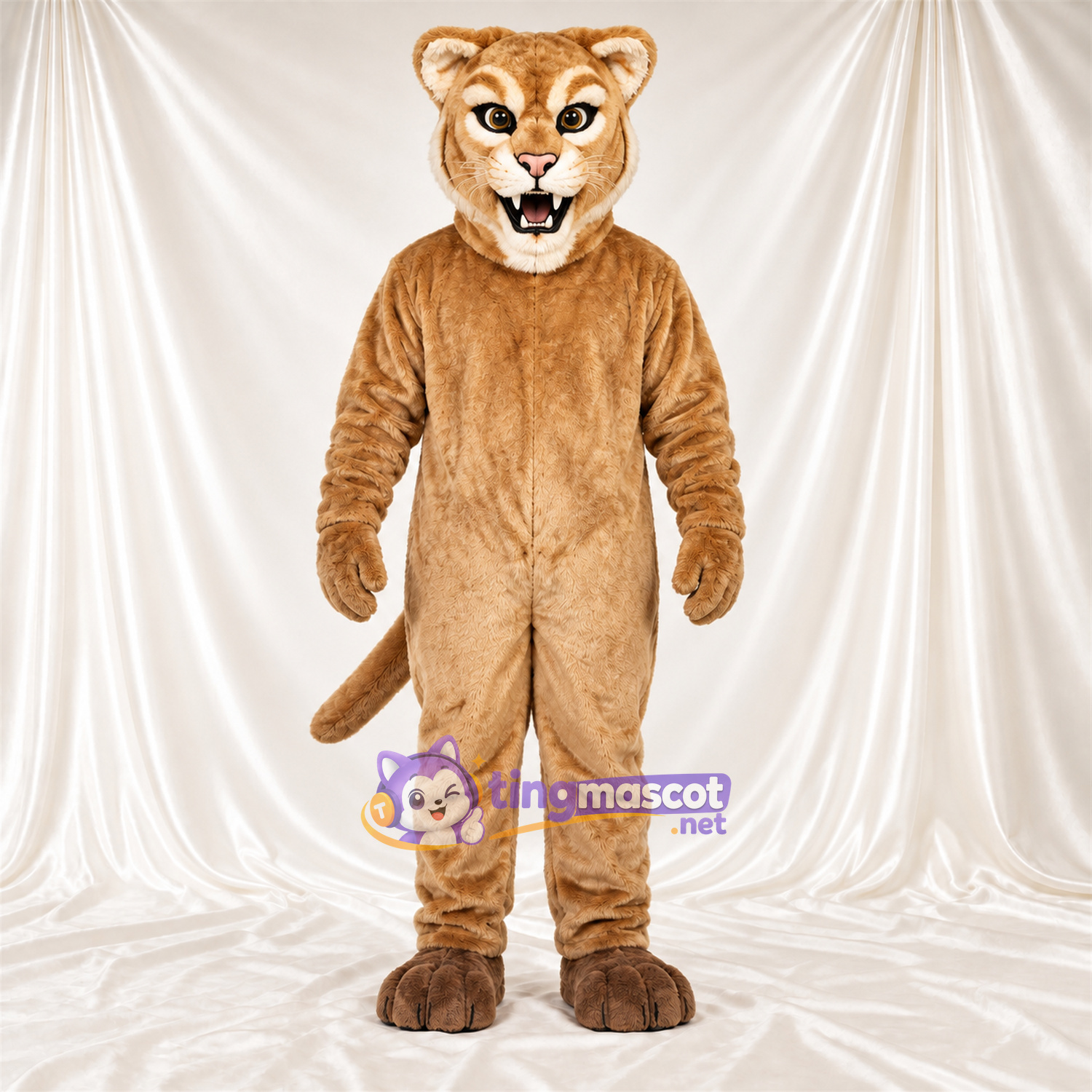Costume de mascotte Puma – brun clair – Longue queue; Museau (blanc) Costume de mascotte Puma – brun clair – Longue queue; Museau (blanc)