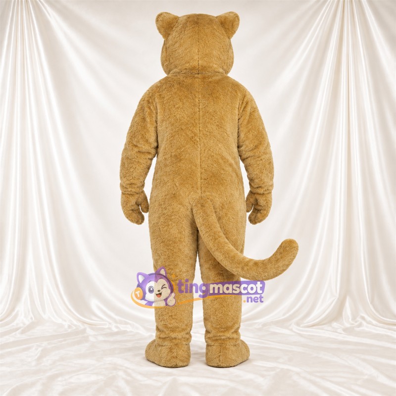 Costume de mascotte Chat sauvage – brun clair – Queue enroulée; Bouche fermée Costume de mascotte Chat sauvage – brun clair – Queue enroulée; Bouche fermée