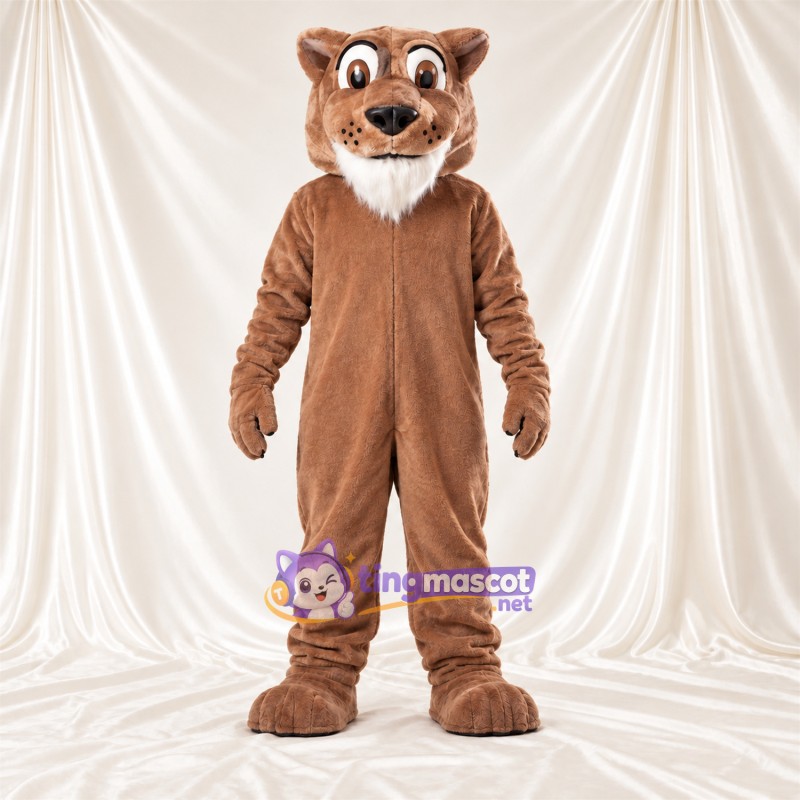 Costume de mascotte Chat sauvage – brun clair – Barbe (blanc) Costume de mascotte Chat sauvage – brun clair – Barbe (blanc)