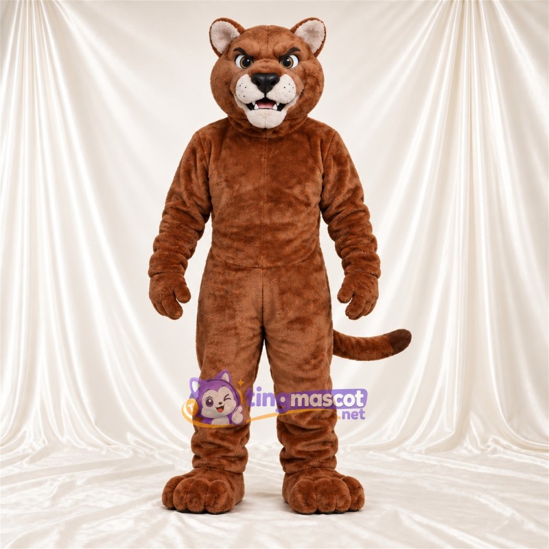 Costume de mascotte Chat sauvage – marron – Longue queue; Sourire avec dents Costume de mascotte Chat sauvage – marron – Longue queue; Sourire avec dents