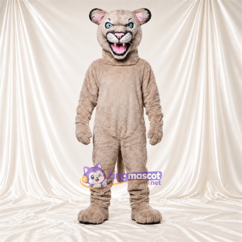 Costume de mascotte Chat sauvage – brun clair – Intérieur des oreilles (gris); Crocs pointus Costume de mascotte Chat sauvage – brun clair – Intérieur des oreilles (gris); Crocs pointus
