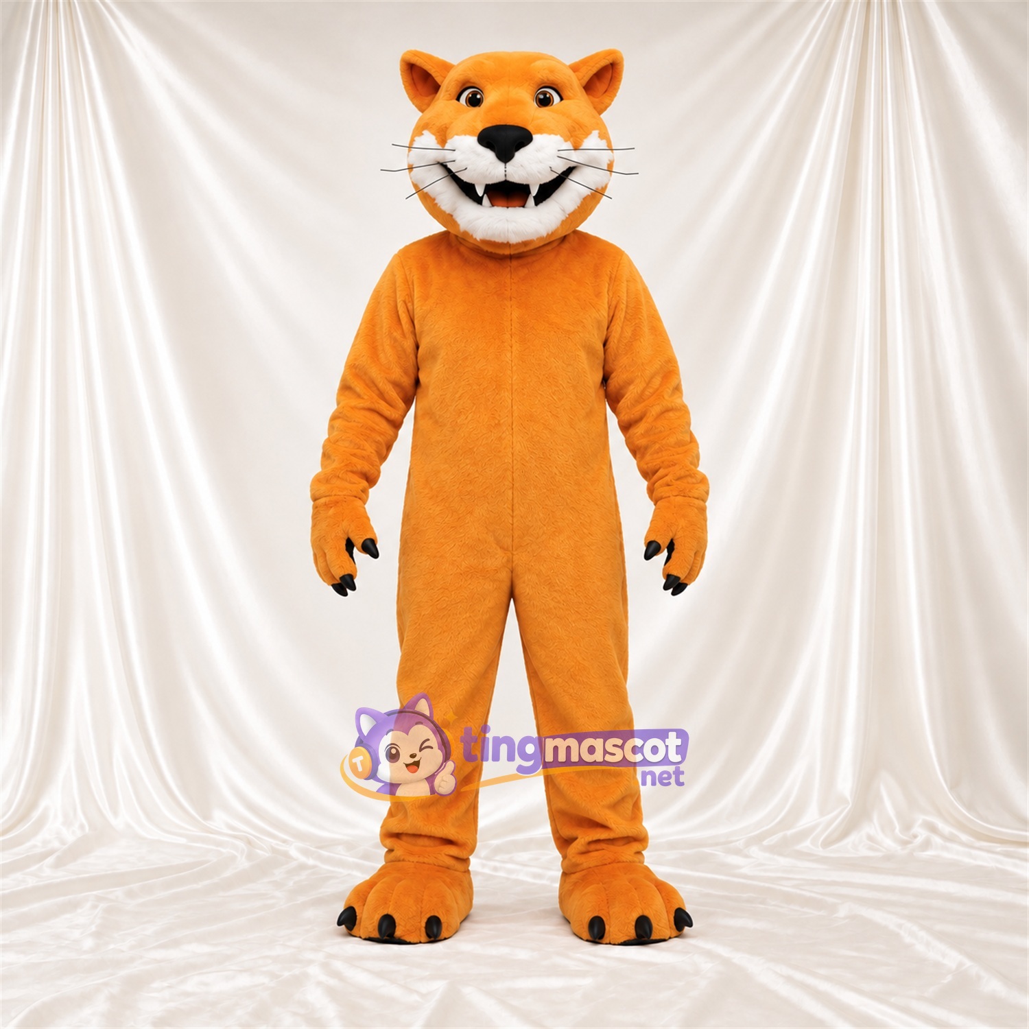 Costume de mascotte Chat – orange – Griffes (noir); Sourire avec dents Costume de mascotte Chat – orange – Griffes (noir); Sourire avec dents