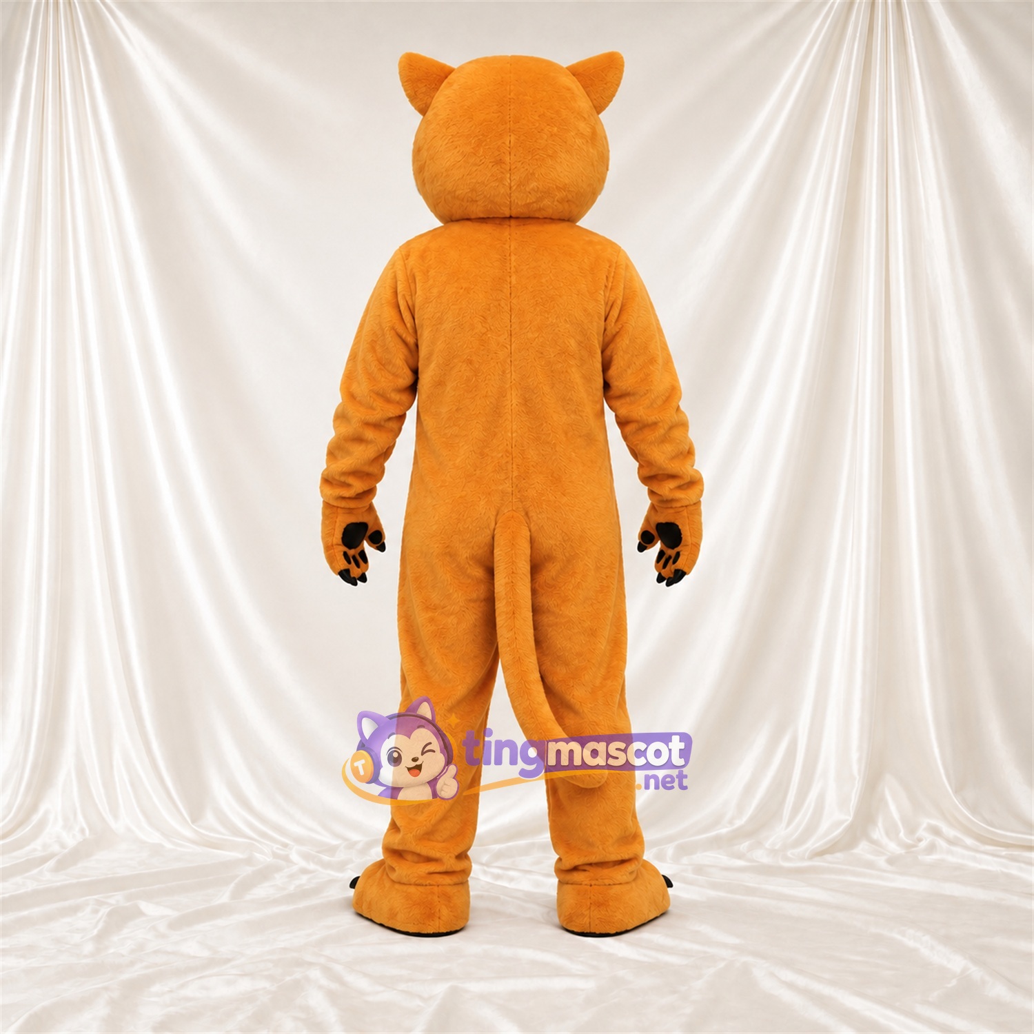 Costume de mascotte Chat – orange – Griffes (noir); Sourire avec dents Costume de mascotte Chat – orange – Griffes (noir); Sourire avec dents