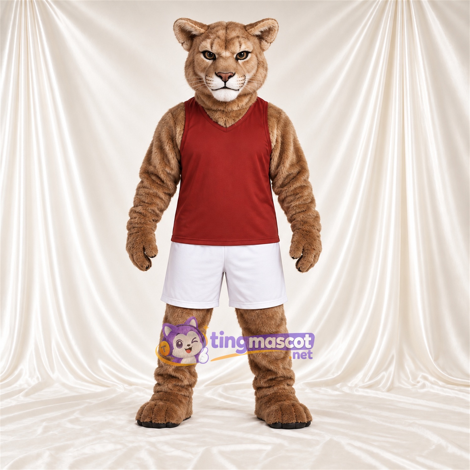 Costume de mascotte Puma – brun clair – Chemise; Short (blanc) Costume de mascotte Puma – brun clair – Chemise; Short (blanc)