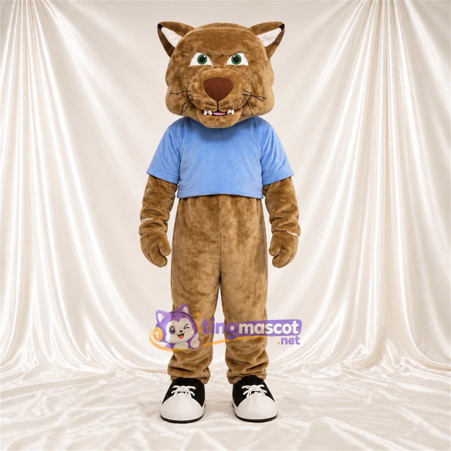 Costume de mascotte Lynx roux – brun clair – Chemise (bleu) Costume de mascotte Lynx roux – brun clair – Chemise (bleu)