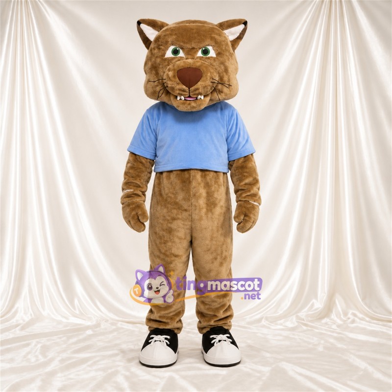 Costume de mascotte Lynx roux – brun clair – Chemise (bleu) Costume de mascotte Lynx roux – brun clair – Chemise (bleu)
