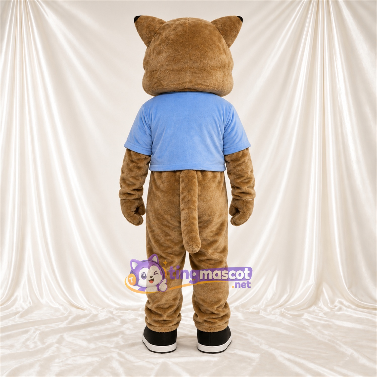 Costume de mascotte Lynx roux – brun clair – Chemise (bleu) Costume de mascotte Lynx roux – brun clair – Chemise (bleu)