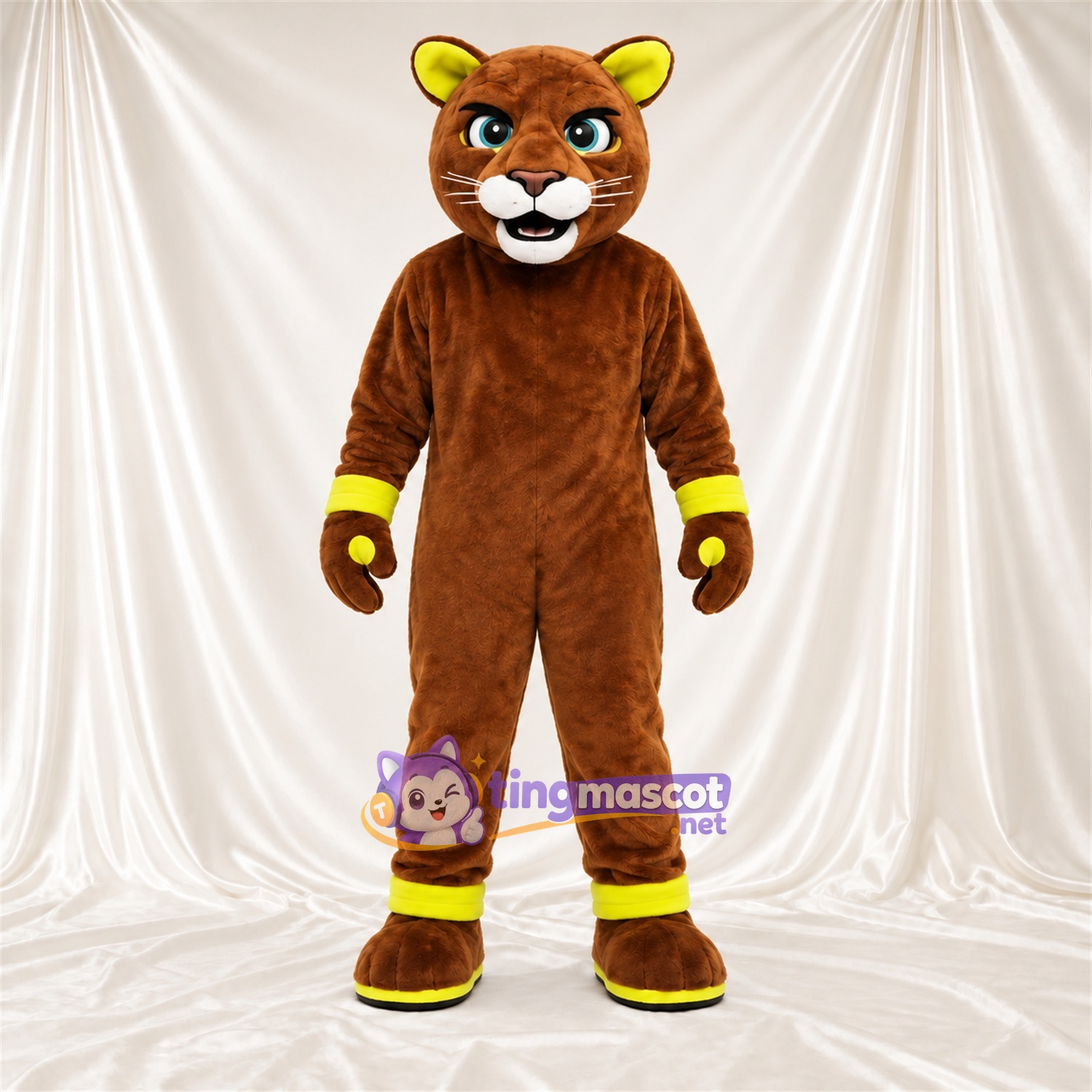 Brown Wildcat Mascot Costume - Yellow Accents Brown Wildcat Mascot Costume - Yellow Accents