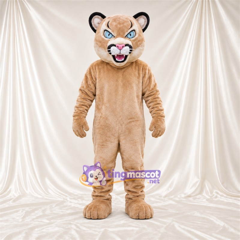 Costume de mascotte Puma – brun clair – Intérieur des oreilles (rose); Yeux (bleu) Costume de mascotte Puma – brun clair – Intérieur des oreilles (rose); Yeux (bleu)