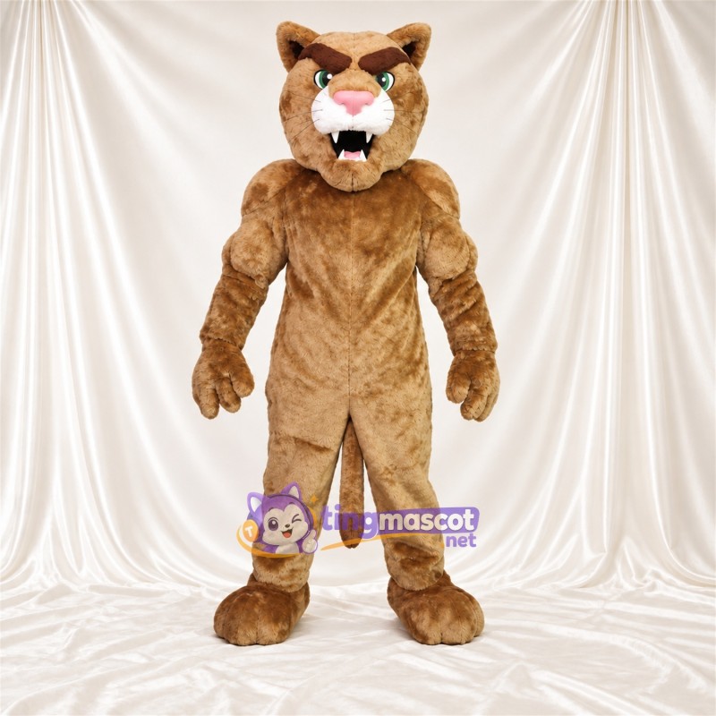 Costume de mascotte Chat sauvage – brun clair – Nez (rose); Sourcils inclinés Costume de mascotte Chat sauvage – brun clair – Nez (rose); Sourcils inclinés