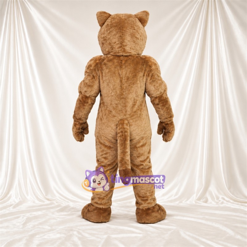 Costume de mascotte Chat sauvage – brun clair – Nez (rose); Sourcils inclinés Costume de mascotte Chat sauvage – brun clair – Nez (rose); Sourcils inclinés