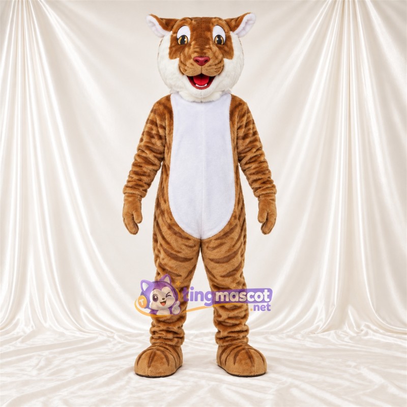 Costume de mascotte Tigre – marron – Rayures; Ventre (blanc)