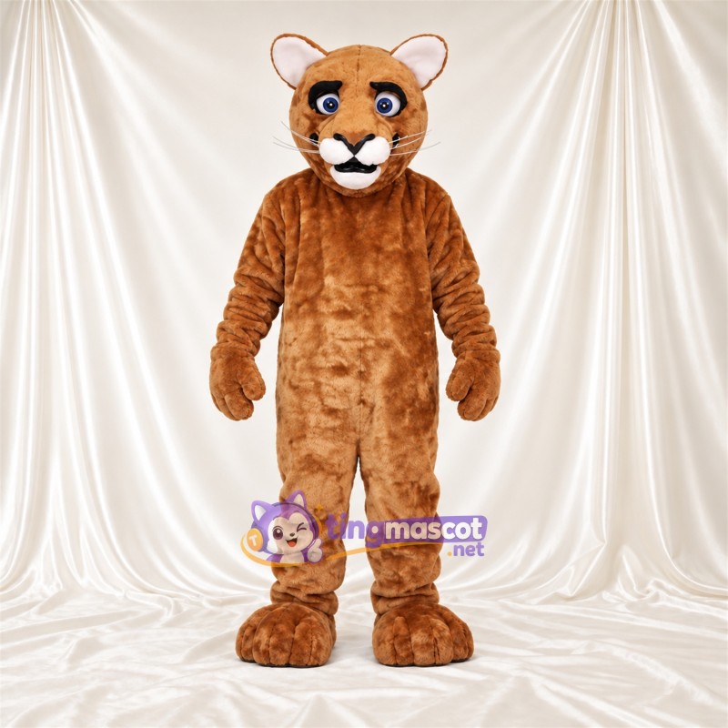 Costume de mascotte Puma – brun clair – Museau (crème); Yeux (bleu) Costume de mascotte Puma – brun clair – Museau (crème); Yeux (bleu)