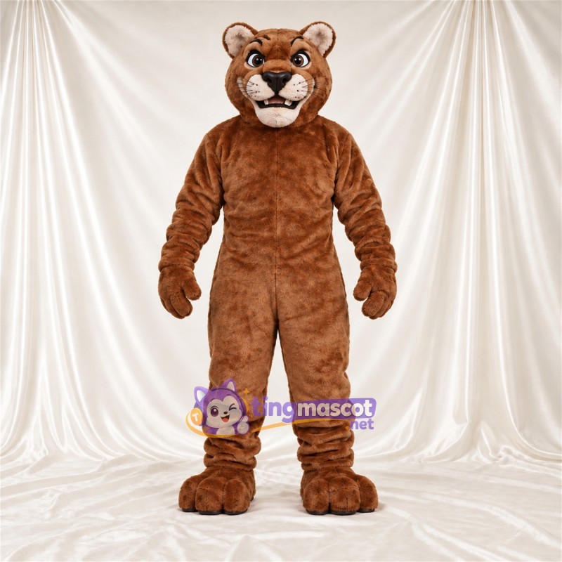 Costume de mascotte Chat sauvage – marron – Queue enroulée; Sourire avec dents Costume de mascotte Chat sauvage – marron – Queue enroulée; Sourire avec dents