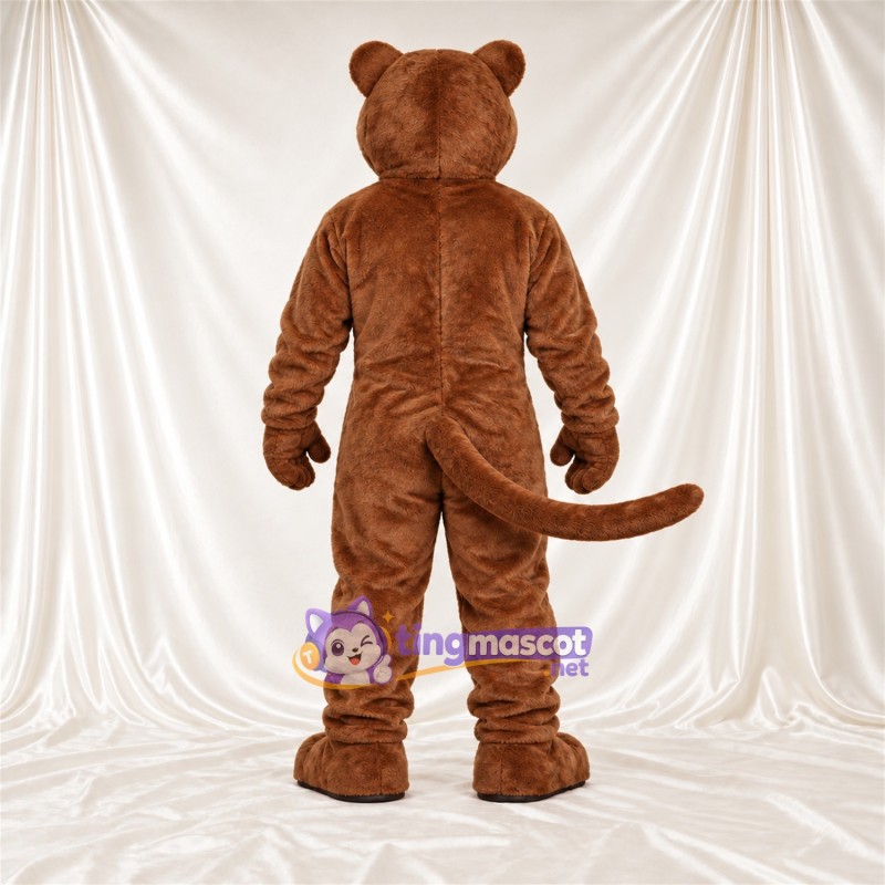 Costume de mascotte Chat sauvage – marron – Queue enroulée; Sourire avec dents Costume de mascotte Chat sauvage – marron – Queue enroulée; Sourire avec dents