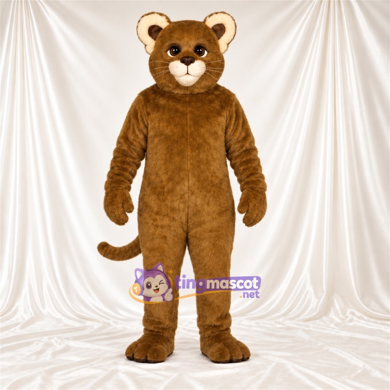 Costume de mascotte Puma – brun clair – Intérieur des oreilles (crème); Queue enroulée Costume de mascotte Puma – brun clair – Intérieur des oreilles (crème); Queue enroulée