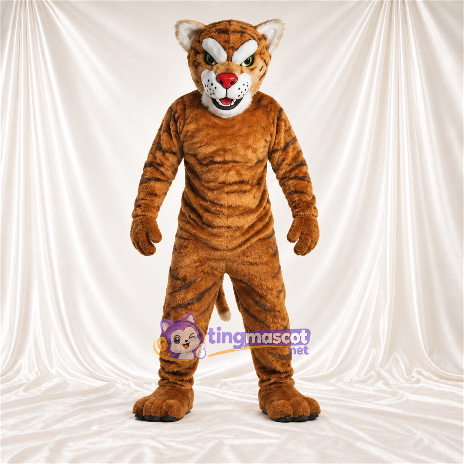 Costume de mascotte Tigre – marron – Rayures; Ventre (blanc) Costume de mascotte Tigre – marron – Rayures; Ventre (blanc)