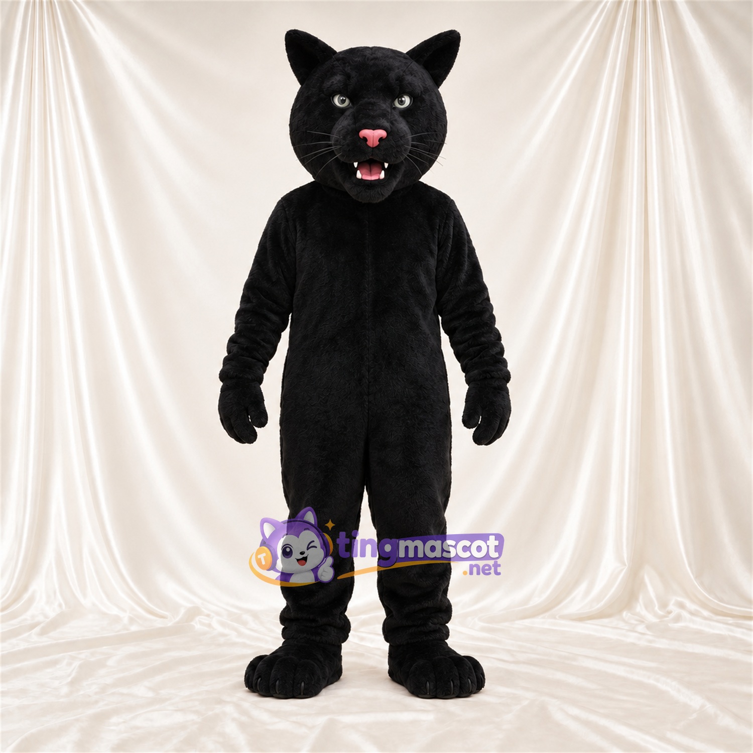 Maskottchenkostüm Panther – schwarz – Spitze Ohren; Nase (rosa) Maskottchenkostüm Panther – schwarz – Spitze Ohren; Nase (rosa)
