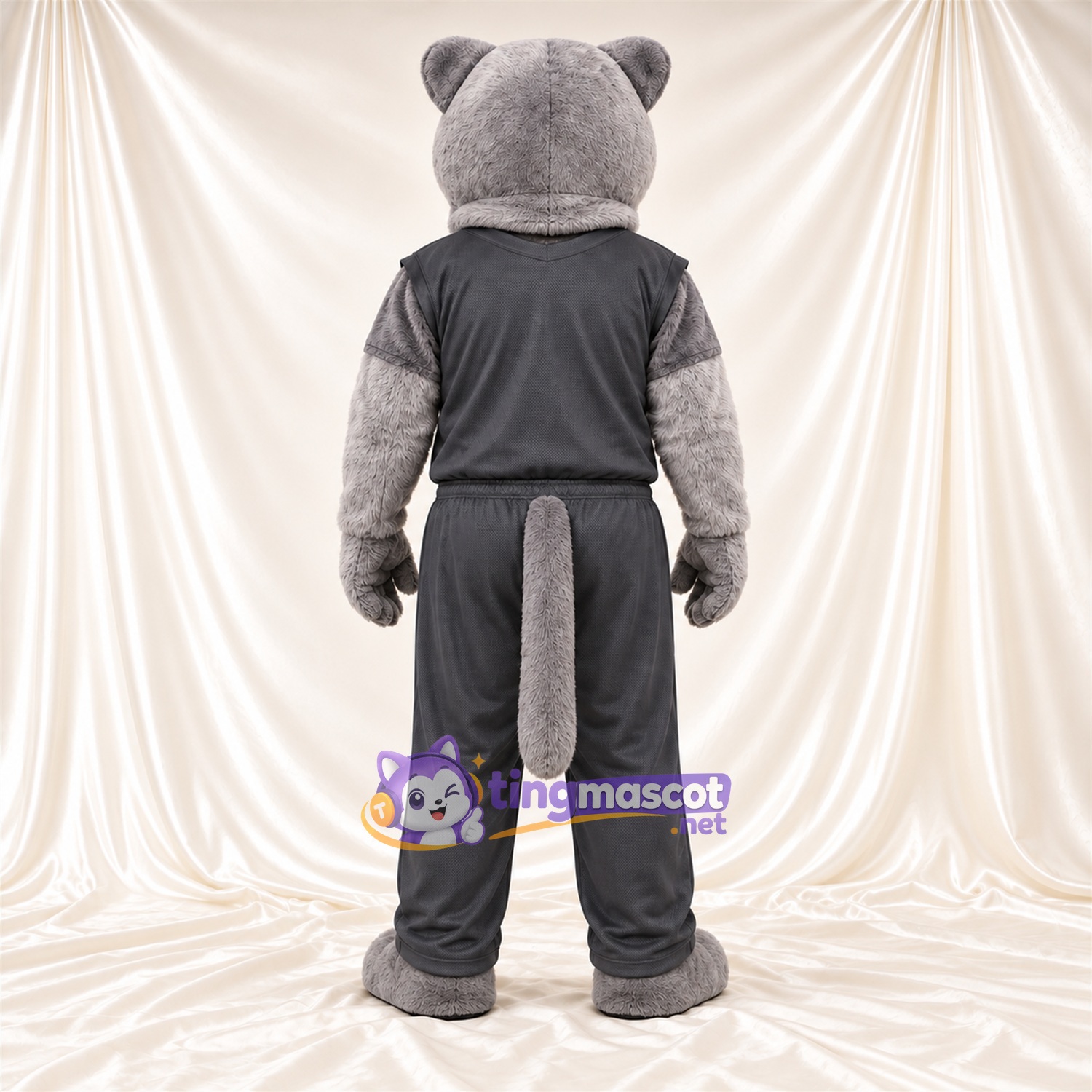 Costume de mascotte Chien – gris – Survêtement (gris foncé) Costume de mascotte Chien – gris – Survêtement (gris foncé)