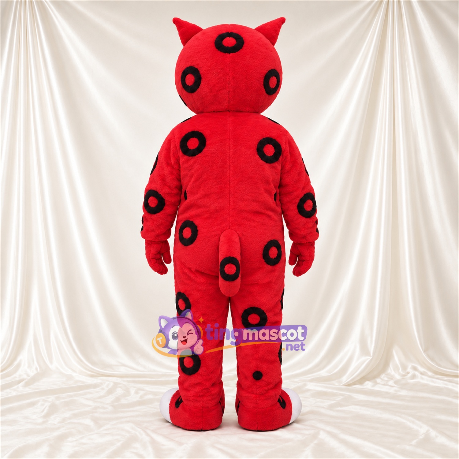 Costume de mascotte Chat – rouge – Taches (noir); Nez (rose) Costume de mascotte Chat – rouge – Taches (noir); Nez (rose)