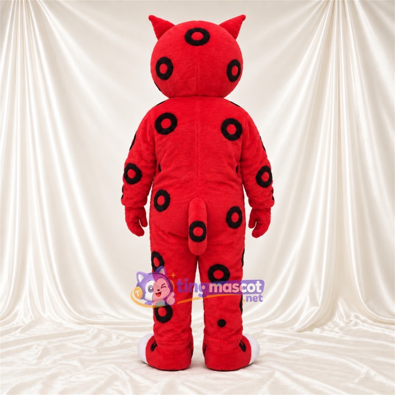 Costume de mascotte Chat – rouge – Taches (noir); Nez (rose) Costume de mascotte Chat – rouge – Taches (noir); Nez (rose)
