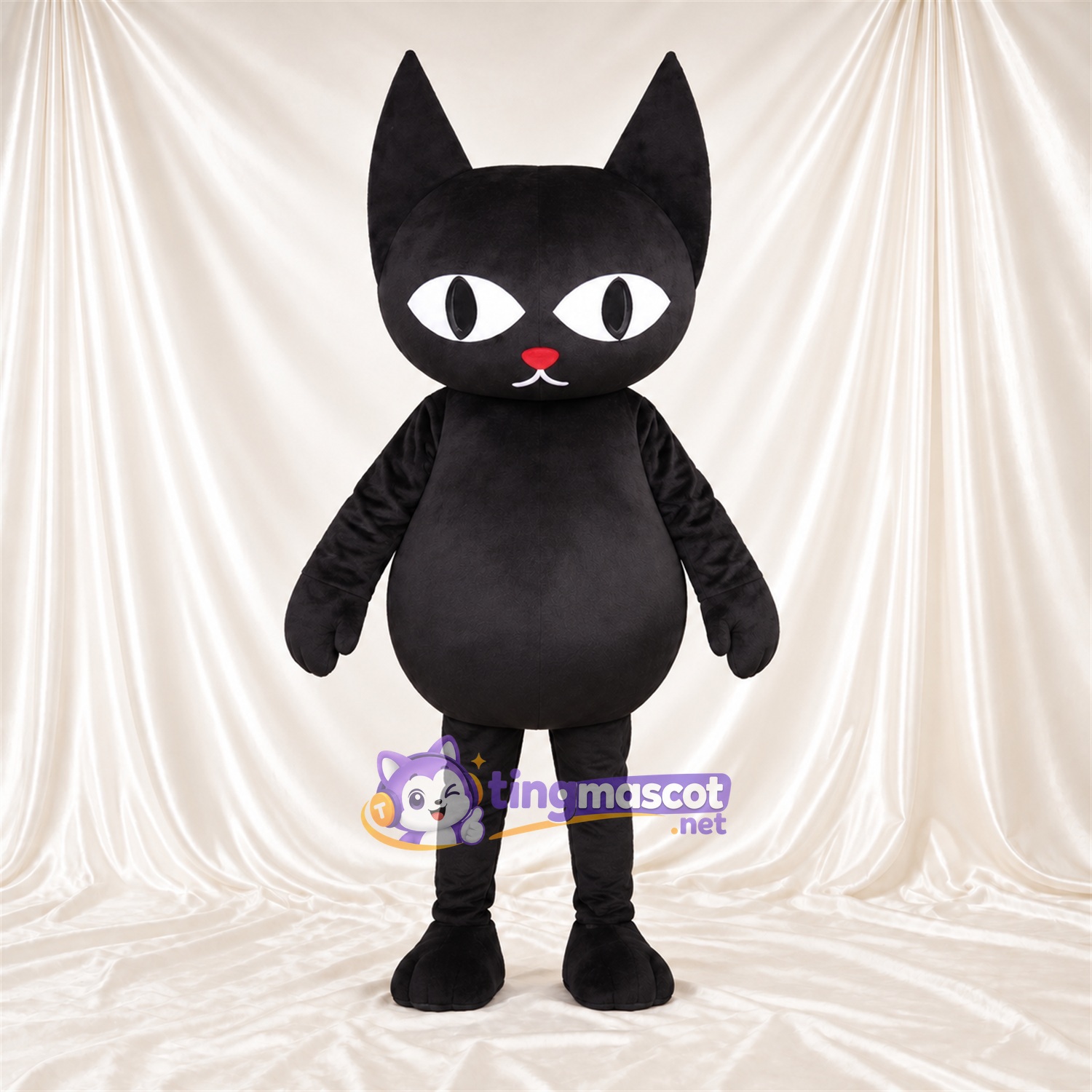 Costume de mascotte Chat – noir – Ventre rond; Yeux (blanc) Costume de mascotte Chat – noir – Ventre rond; Yeux (blanc)