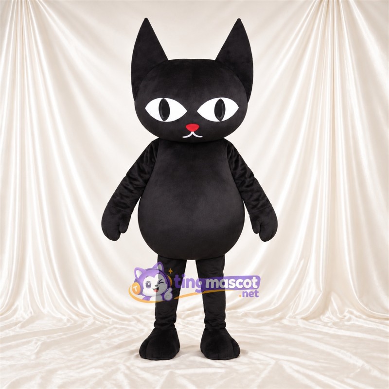 Costume de mascotte Chat – noir – Ventre rond; Yeux (blanc) Costume de mascotte Chat – noir – Ventre rond; Yeux (blanc)