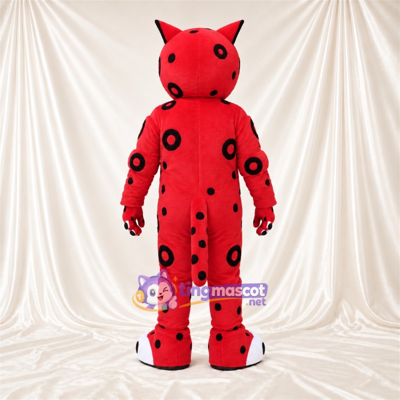 Costume de mascotte Chat – rouge – Taches (noir); Pieds (blanc) Costume de mascotte Chat – rouge – Taches (noir); Pieds (blanc)