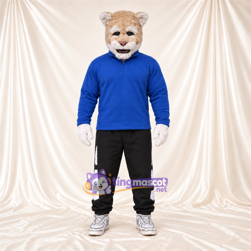 Costume de mascotte Lynx roux – brun clair – Haut (bleu); Pantalon (noir) Costume de mascotte Lynx roux – brun clair – Haut (bleu); Pantalon (noir)