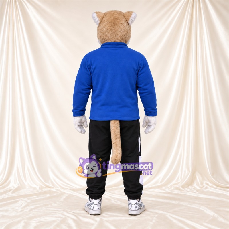 Costume de mascotte Lynx roux – brun clair – Haut (bleu); Pantalon (noir) Costume de mascotte Lynx roux – brun clair – Haut (bleu); Pantalon (noir)