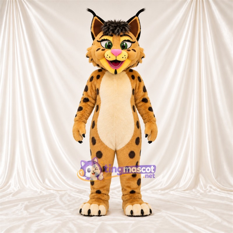 Costume de mascotte Lynx – orange / noir – Ventre (crème); Taches (noir) Costume de mascotte Lynx – orange / noir – Ventre (crème); Taches (noir)