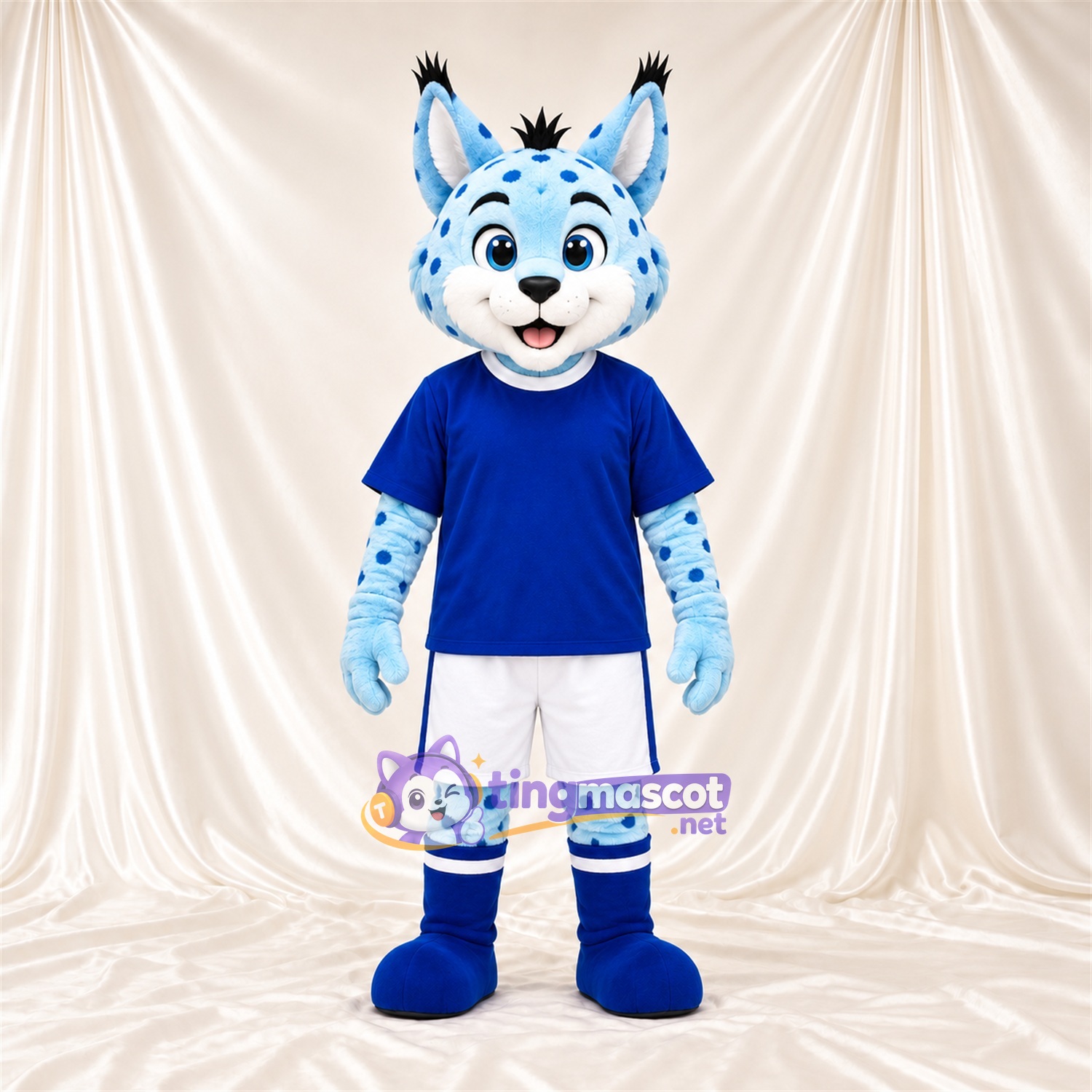 Maskottchenkostüm Luchs – blau / weiß – Hemd (blau); Shorts (weiß) Maskottchenkostüm Luchs – blau / weiß – Hemd (blau); Shorts (weiß)