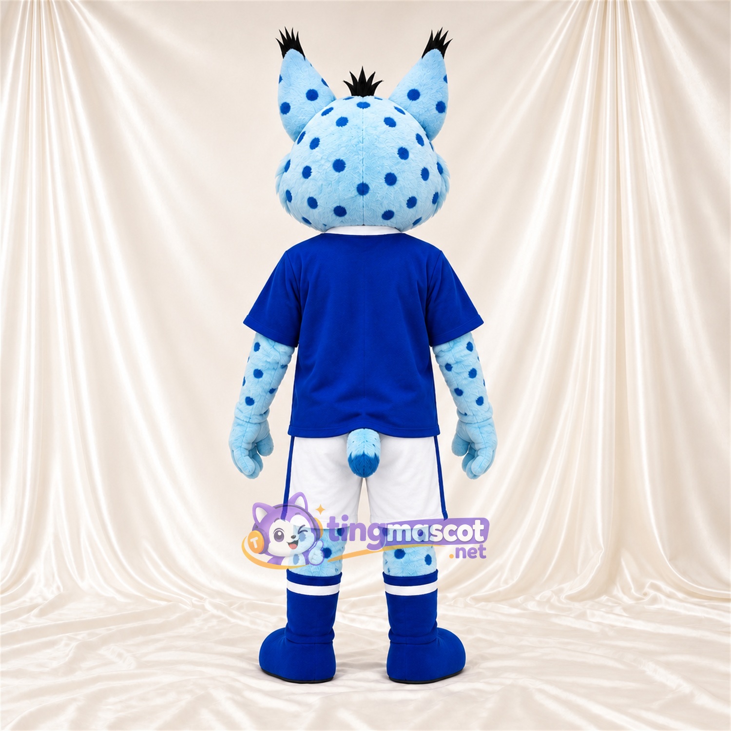 Maskottchenkostüm Luchs – blau / weiß – Hemd (blau); Shorts (weiß) Maskottchenkostüm Luchs – blau / weiß – Hemd (blau); Shorts (weiß)