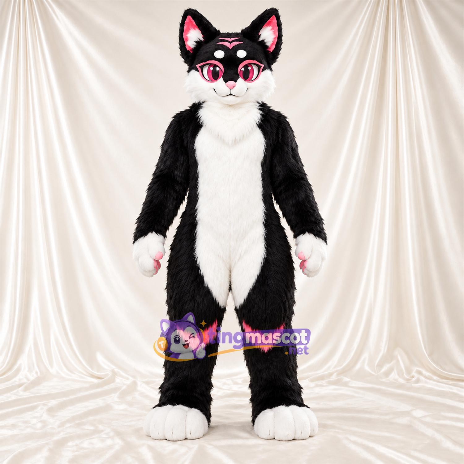 Black and White Cat Mascot Costume - Pink Accents Black and White Cat Mascot Costume - Pink Accents