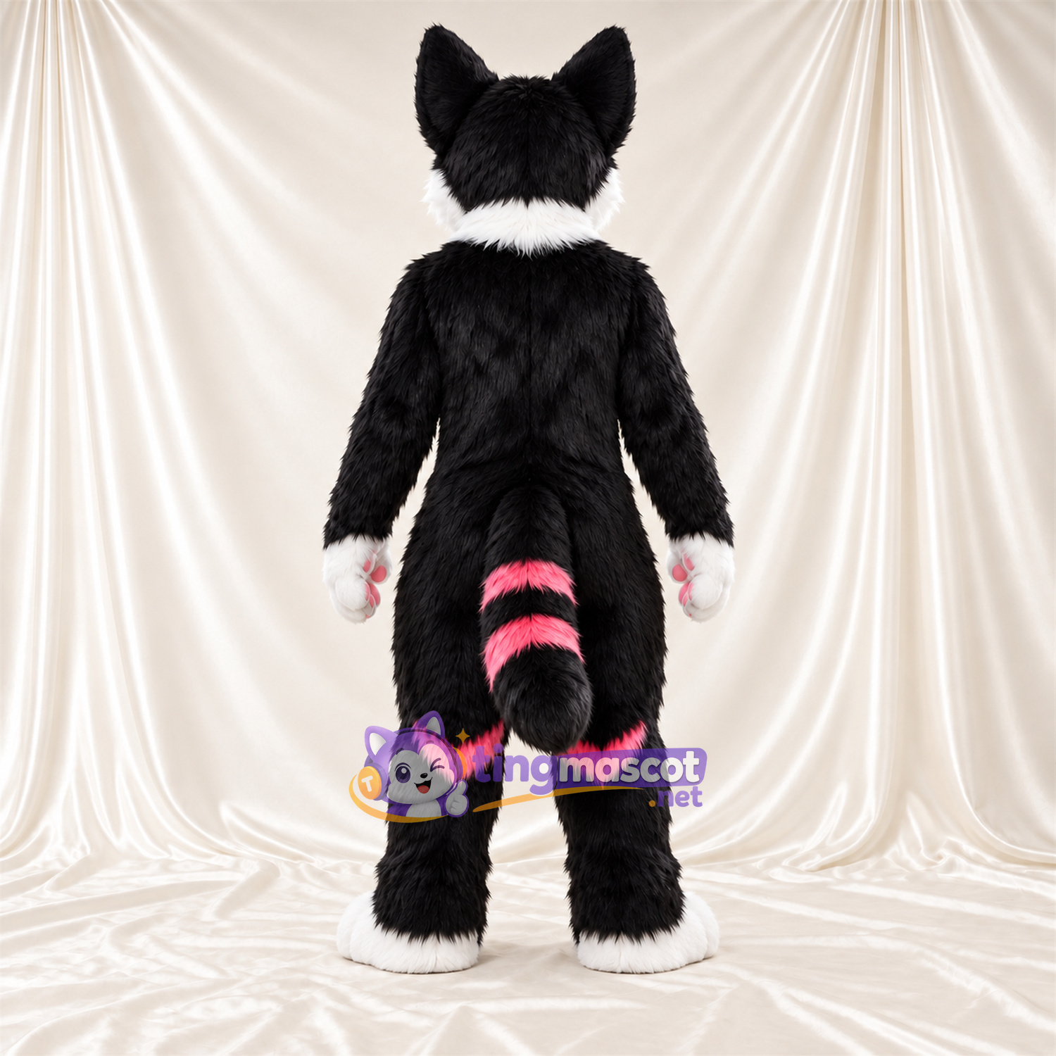 Black and White Cat Mascot Costume - Pink Accents Black and White Cat Mascot Costume - Pink Accents