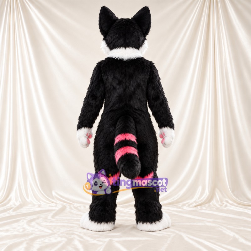 Black and White Cat Mascot Costume - Pink Accents Black and White Cat Mascot Costume - Pink Accents